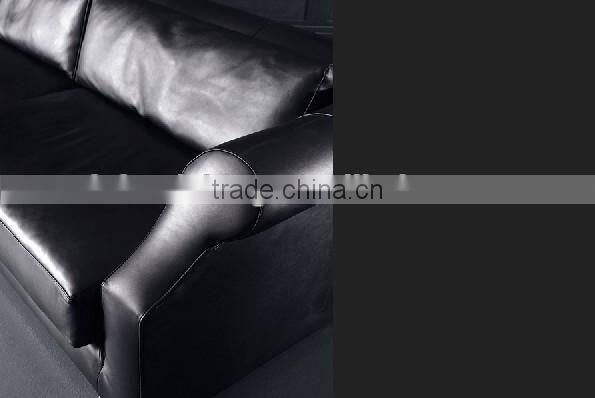 JR045 Luxury living furniture Italy black genuine cow leather stainless steel feet sofa set 1+2+3
