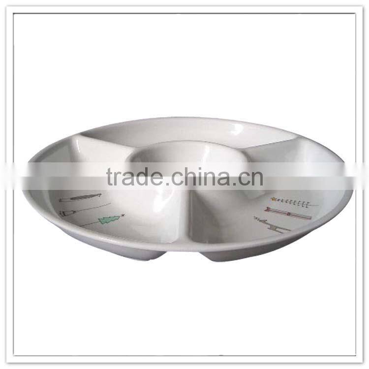 33cm Melamine 4 compartments dishes, 13" plastic chip and dip made in china