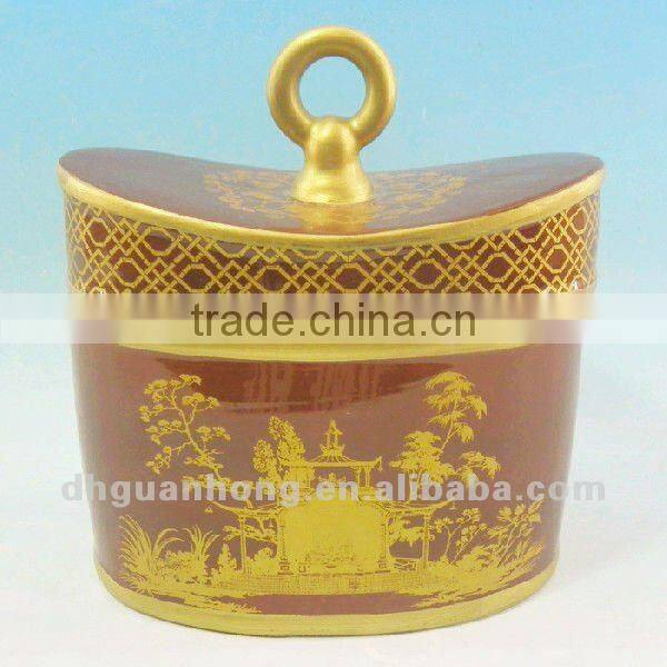 Full printing red Ceramic candle with lid