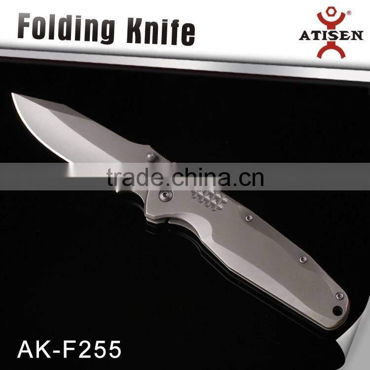 Hot Sale Outdoor Knives Stainless Steel Handle Folding Knife , 440+Titanium Coated