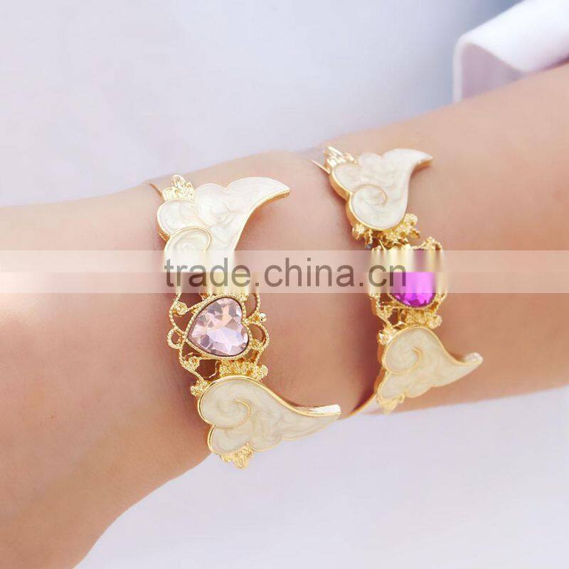 crystal heart angel wing cuff bangle gold angel wing cuff bangle
