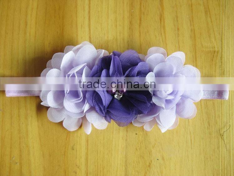 chiffon flower with pearl rhinestone in center for kids hair accessories