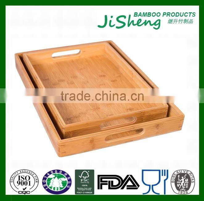 Cheap bamboo wooden food serving tray, serving tray and bamboo tray with handles