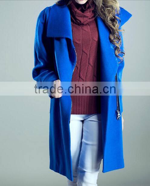 2015 ladies quality coat long sleeve woman oem wholesale factory wool/polyester coat