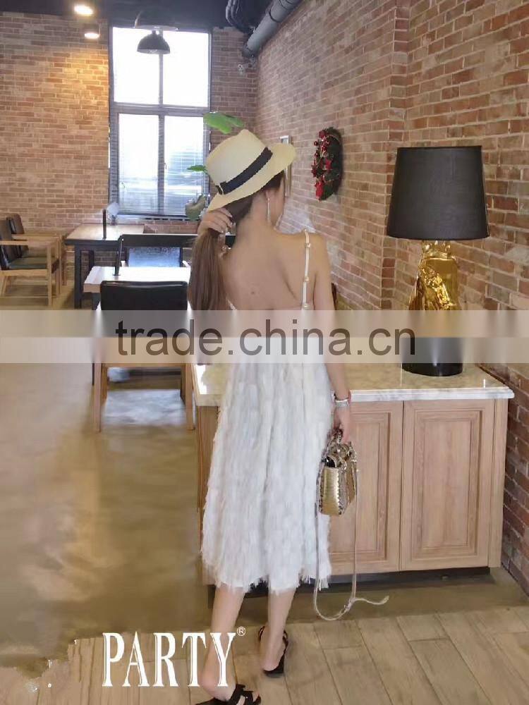 guangzhou oem clothing women pearl detail dresses angel cami feather dress