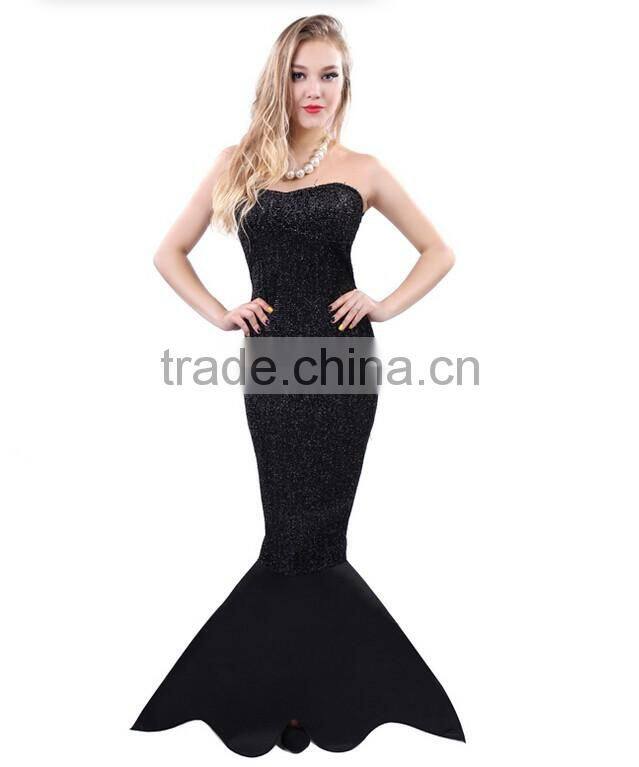Mermaid Long Tail Skirt Metallic Ariel Sexy Fish Tail Adult Womens Dress Costume Sea
