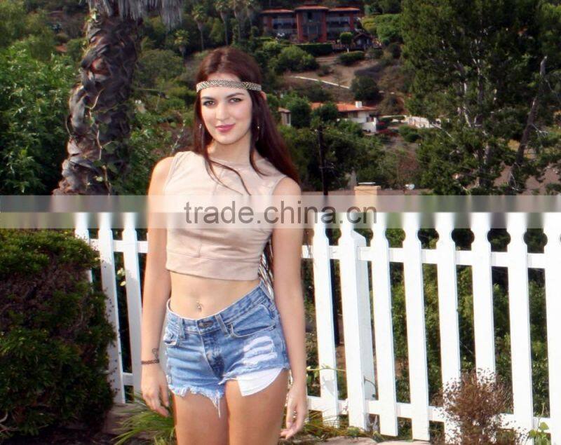 Womens Ladies Suede Top Junior Sexy clubwear Casual Boho Crop Top