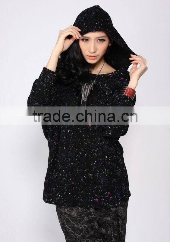 Custom printing cotton casual loose themal pullover hoodie without string for women