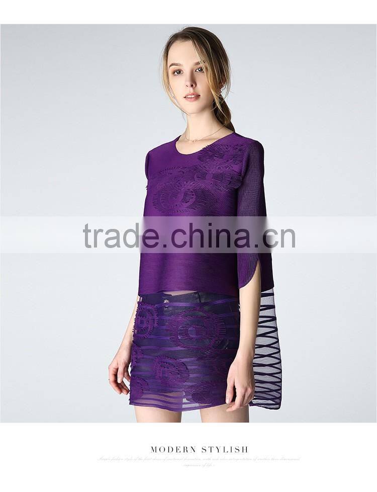 Woman pleat round neck flower splicing loose dresses wholesale