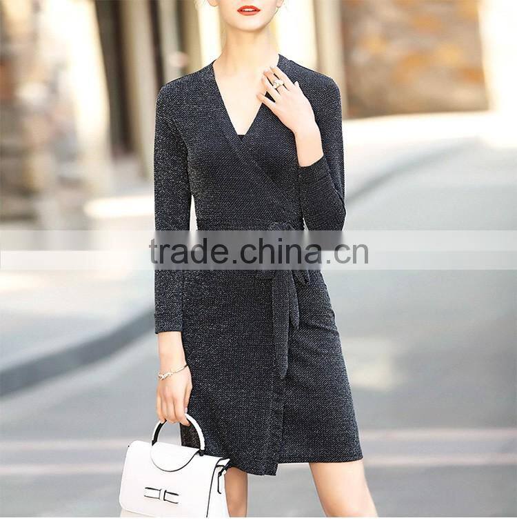 Women deep v-neck sexy nighty dress korean office dress casual one piece dress xxl black