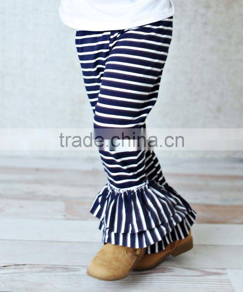 White And Black Stripe Popular Design Toddlers Leggings Wholesale Icing Pants Ruffle Pants For Girls