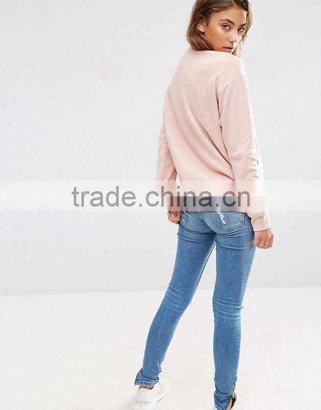 Cheap price women solid color bomber jacket in jersey