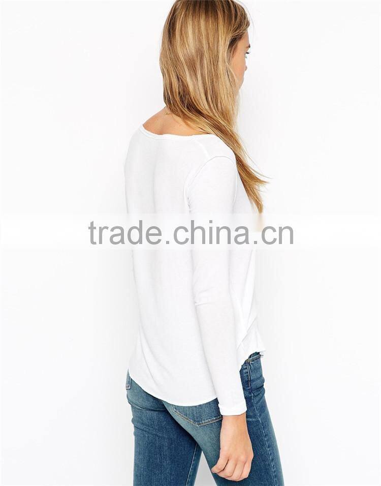 Womens long sleeve plain v neck wholesale t shirts