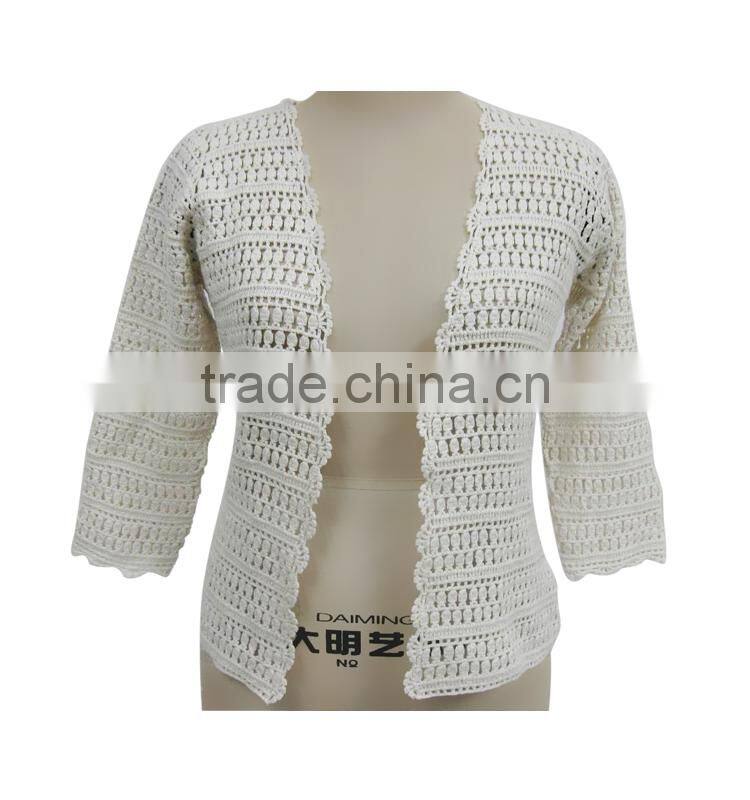 wholesale high quality machine crochet lady's long sleeve crochet blouse top