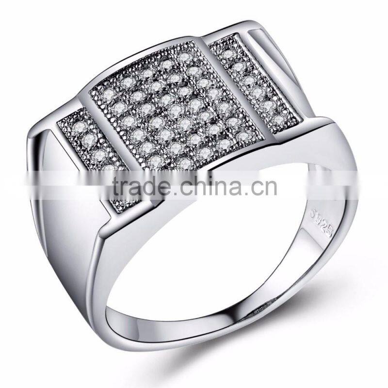Top quality wholesale men's jewelry genuine s925 silver micro pave zircon ring for men