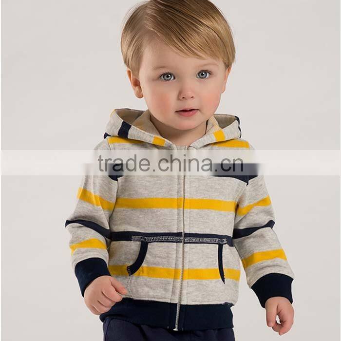 Customized kids zipper classic stripes cotton hoodies