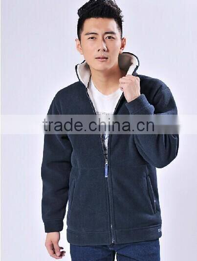 Men's Zip Up 100% Polyester Long Sleeve Hoodies Solid Color Polar Fleece Jacket With Stand Collar