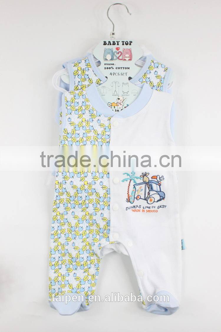 Hot Sale Blue & Green 100% Cotton 4Pcs Winter Clothing New Born Baby Gift Set With Good Quality 4TB1-11