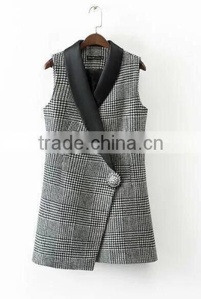 Runwaylover EY1021C New Style 2016 Women Fashion One Button Sleeveless Trench Coats