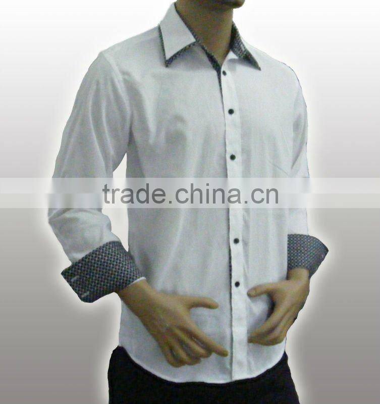 100%Organic cotton High quality Fancy dark blue men shirt with Double collar and Embroidered logo