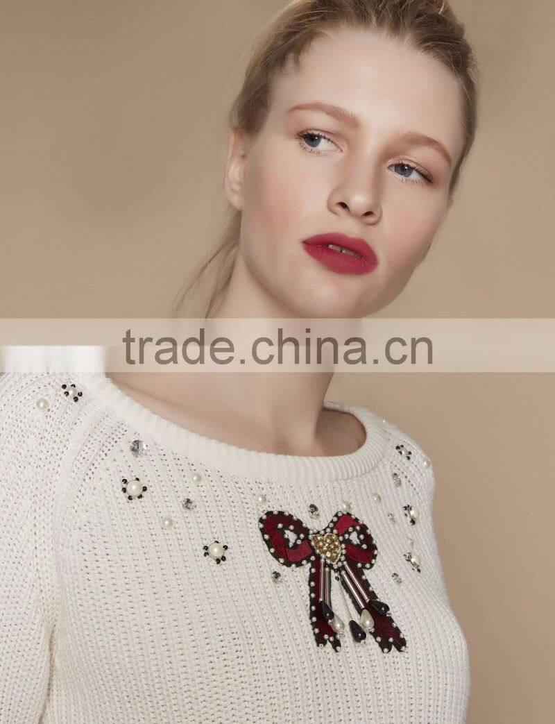 2017 Girl's Cotton Knitted With Beading Short Sweater Designs
