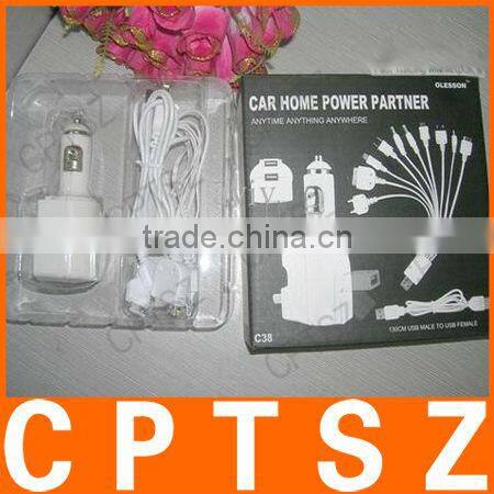 Car home power partner 10 in 1 USB charging cable,car charger,home charger