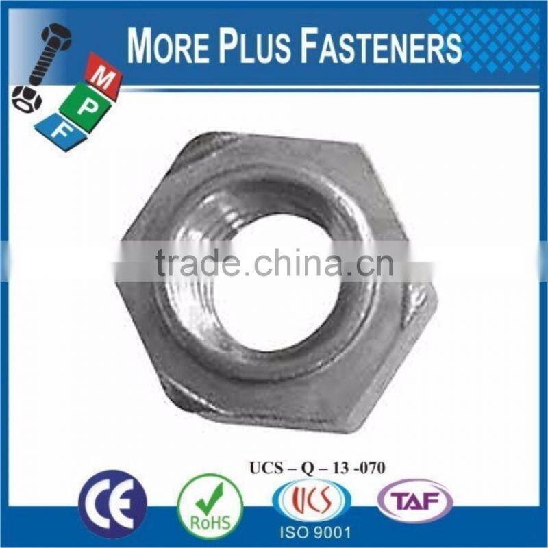 Made in Taiwan Galvanized Steel Plain Steel Stainless Steel Hexagon Weld Nut
