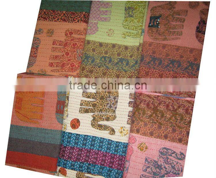 ELEPHANT PRINTS KANTHA QUILTS AND THROWS
