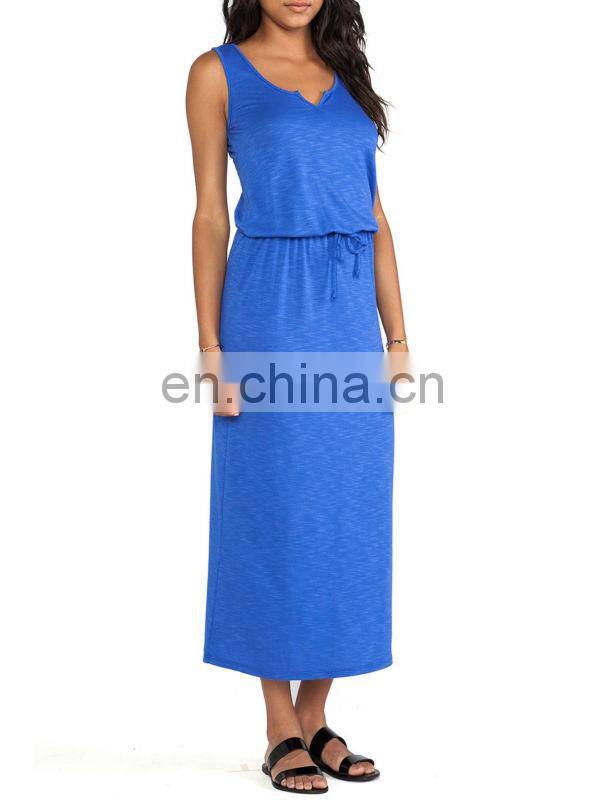 CHEFON Split v ankle length jersey knit maxi dress