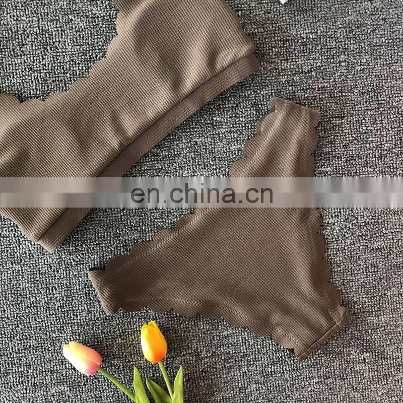 Sexy Brown Ruffle Bikini 2019 Swimsuit Women Push Up Swimwear Summer BeachWear Solid High Cut Bikini Ser Bath Suit