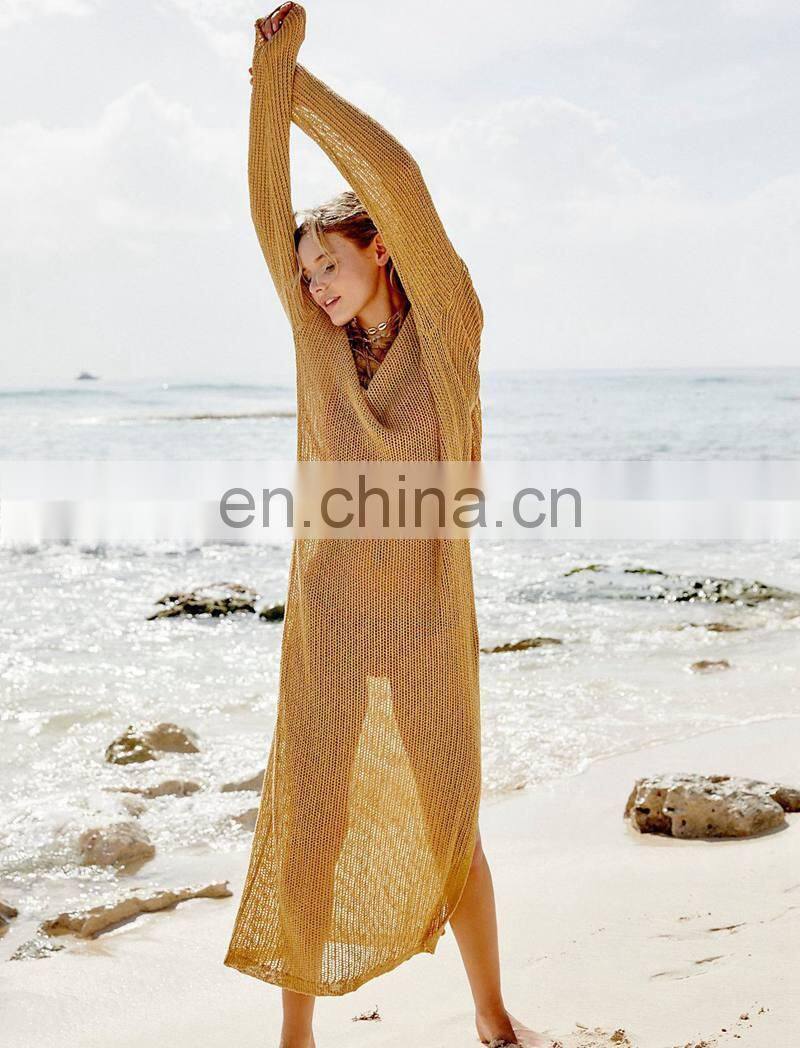 Long Beach Cover Up Dress For Women Summer Hooded Long Sleeve Mesh Crochet Coverups pareo Beach Dress Tunic Beachwear