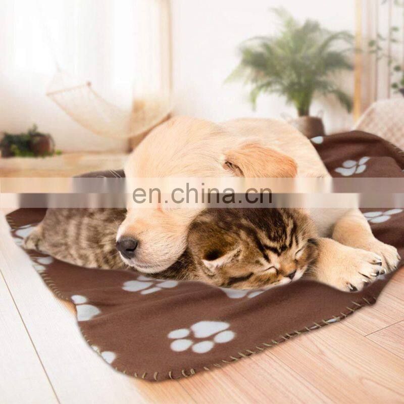 Cute Cat Fleece Blanket Pet Dog Blanket Warm Paw Print Blanket Bed Cover for Dogs and Cats