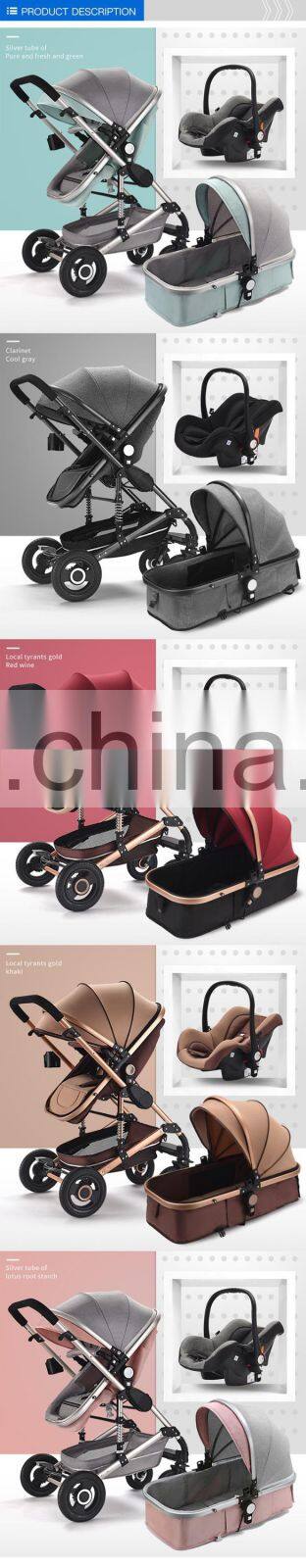 Aluminum Alloy Frame Cheap Baby Stroller  3In 1 Folding Luxurious High Landscape Stroller