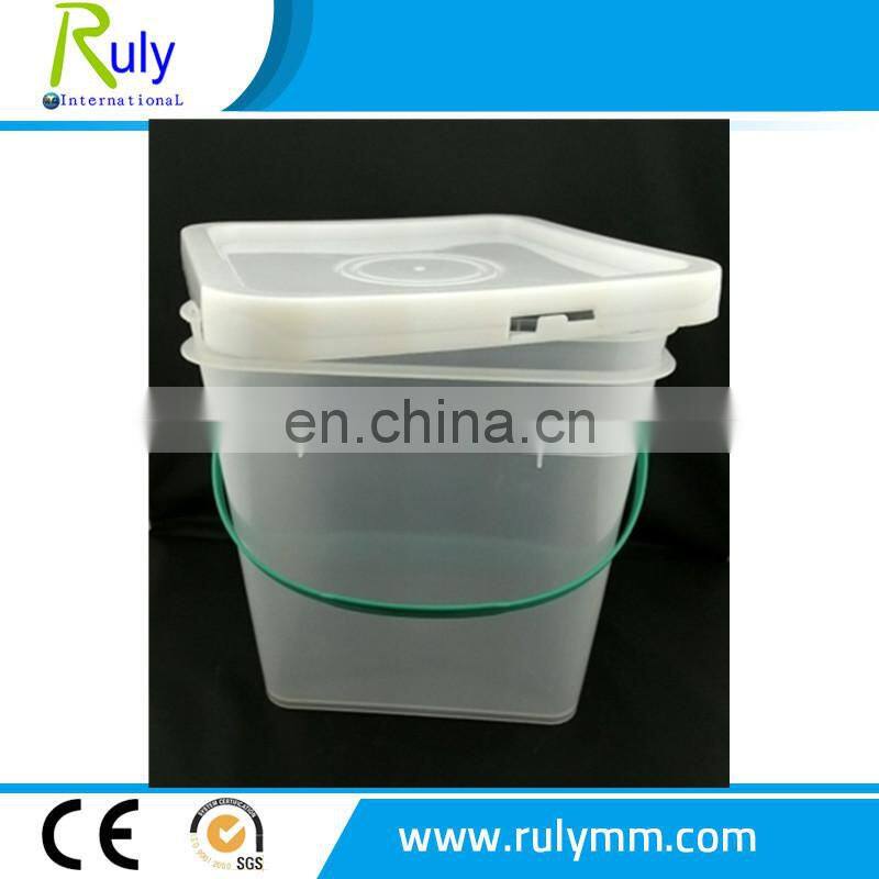 transparent plastic square bucket food grade with handle and lid
