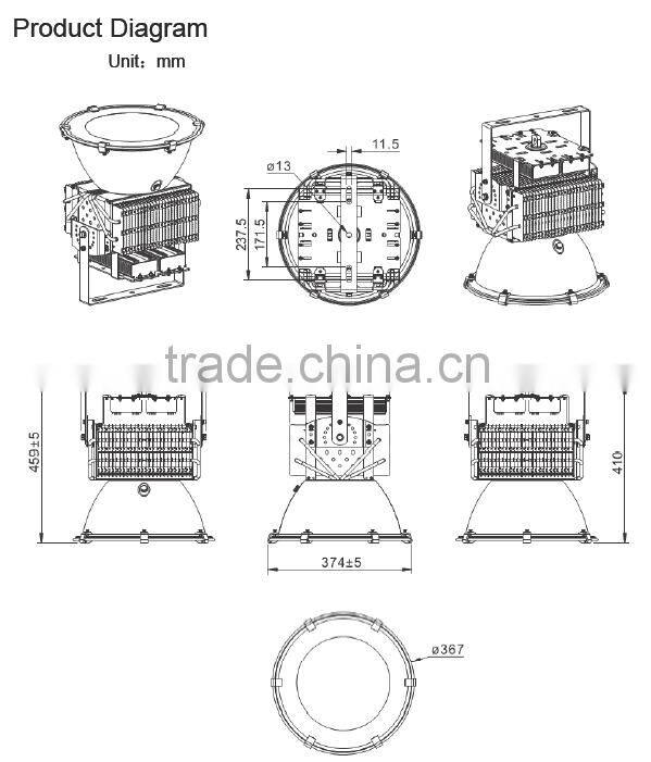 300W IP65 water proof cree led high bay light industrial light with 90 degree reflection cup