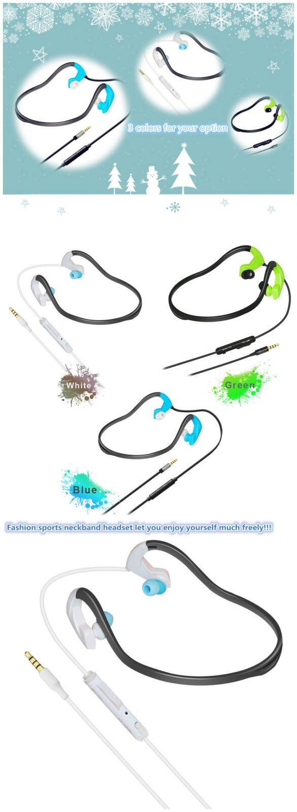 Wired Sweatproof Earhook In Ear Sport Headphones neckband earphone with Microphone for Running Jogging