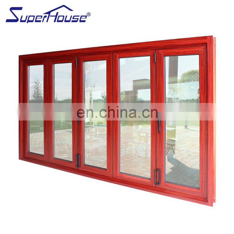 Superhouse Wood Grain Color Exterior Bi Folding Door Aluminium Glass Folding Door