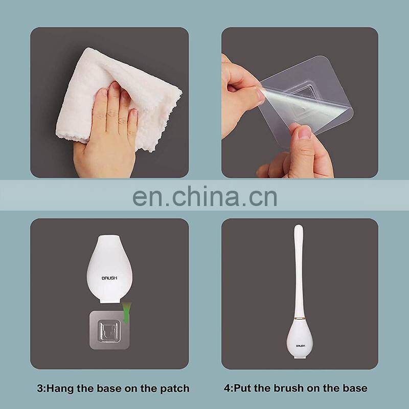 Silicone Toilet Brushes With Holder Set Wall-Mounted Long Handled Toilet Cleaning Brush Modern Hygienic Bathroom Accessories