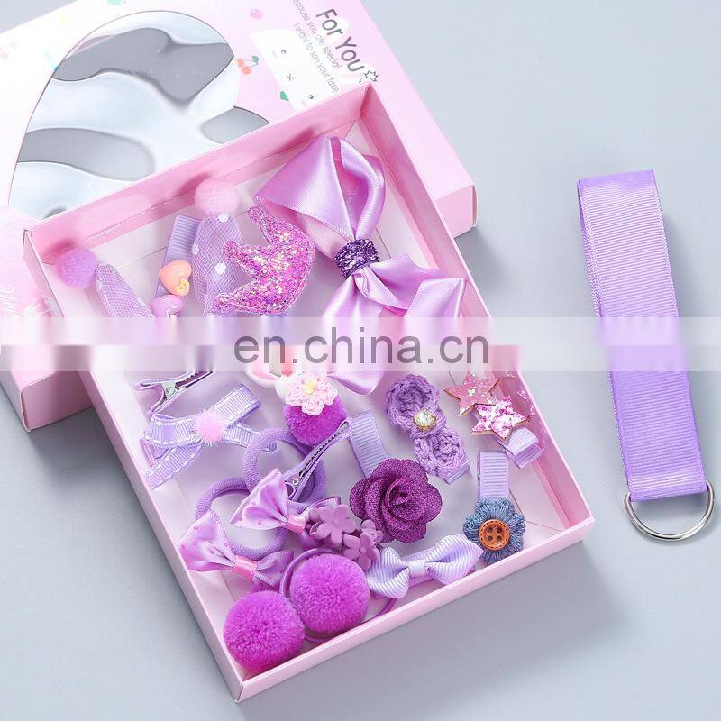 18 Piece hair clip set Cute Hair Accessories Girl headwear Bow Flower animal Hairpins hair band cartoon Elastic Headdress Gift