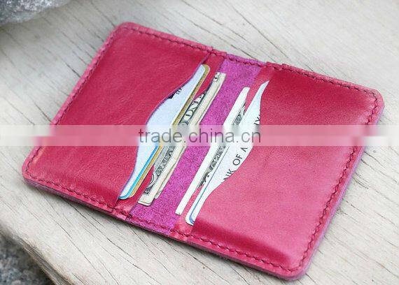 producing elegent red bifold leather card holder high quality and compectitive price from guangzhou china