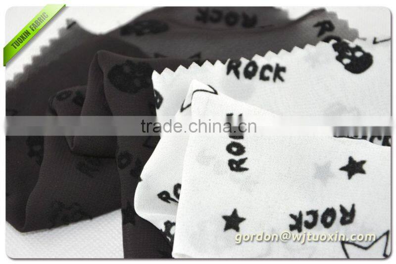 Flock Printing Summer Dress Chiffon Textile Fabric