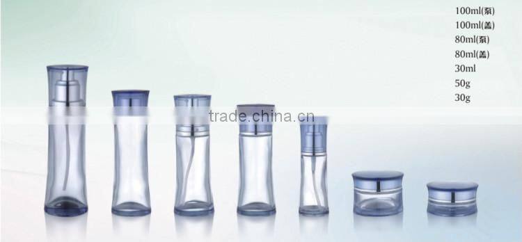 Cosmetic glass water mist spray bottle cosmetic container, high good quality spray pump bottle, waisted shape glass bottle