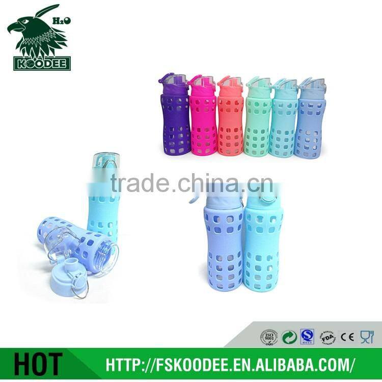 New Borosilicate BPA Free Heat-Resistant Sports Glass Water Bottle with silicone sleeve