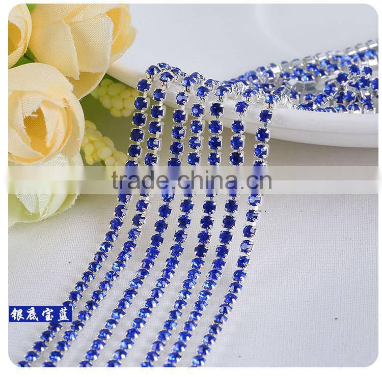 Turquoise SS6 to SS38 Silver Plating Wholesales AAA Quality Shinny Close Crystal Cup Claw Rhinestone Chain for Jewelry Cheapest
