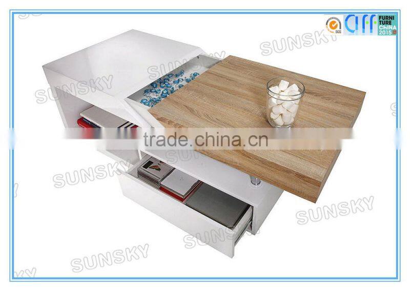 rectangle rotation wood coffee table with storage for sale SK1243