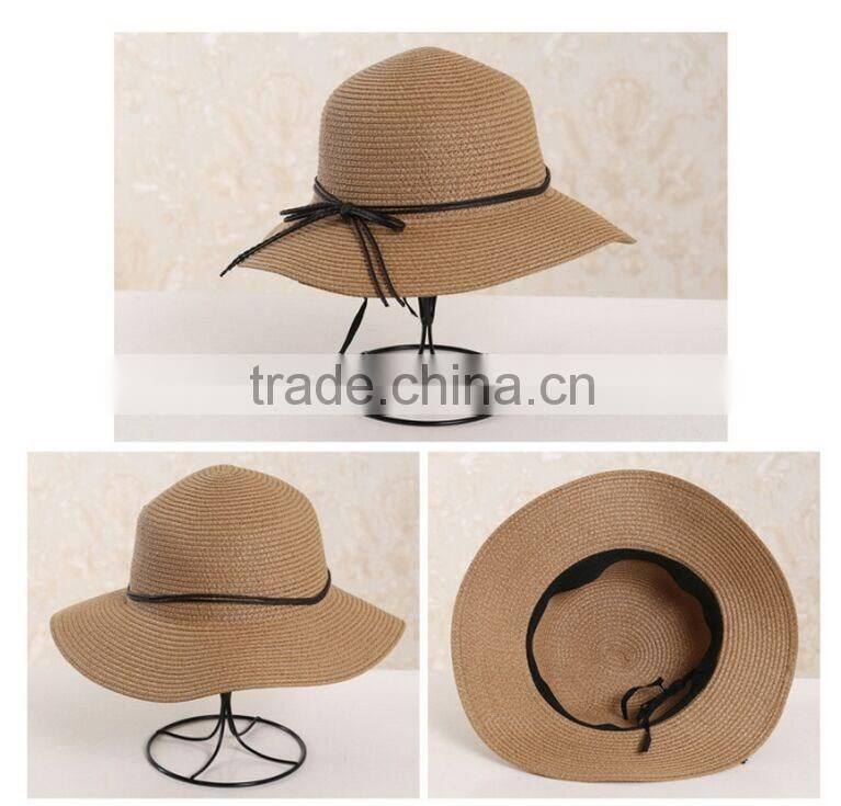 QXSH0009 With rope decoration summer straw hat New beach fedora Wide brim
