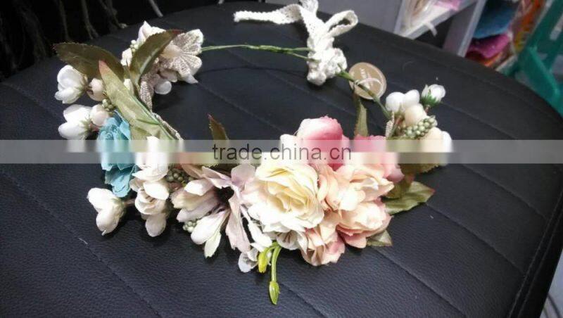 HL018 New Fashion Artificial tiara flower crown headband for wedding garland bridal headdress