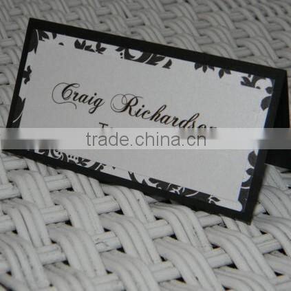 White paper and Black Damask table cards of wedding invitation card
