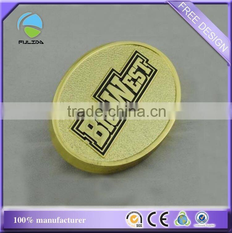 custom oval shaped gold lapel pins sand-blasting thick screw souvenir badge