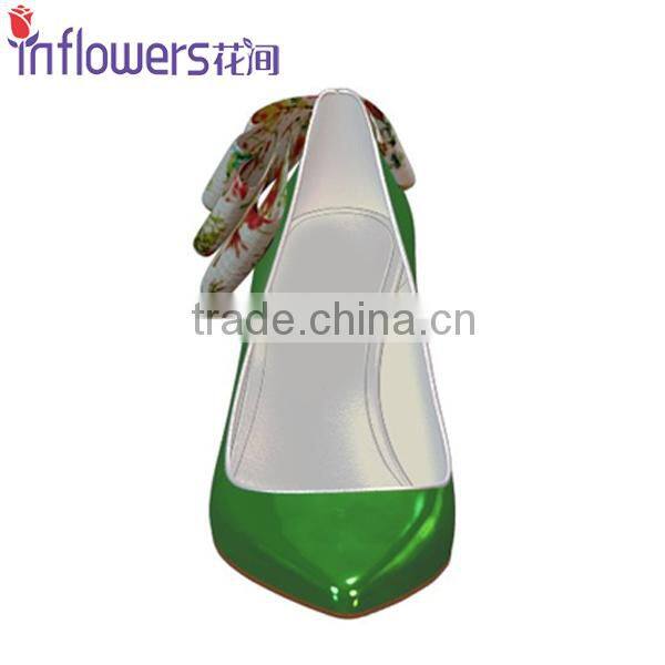 Green patent leather with back bowtie pointed toe ladies high heel shoes